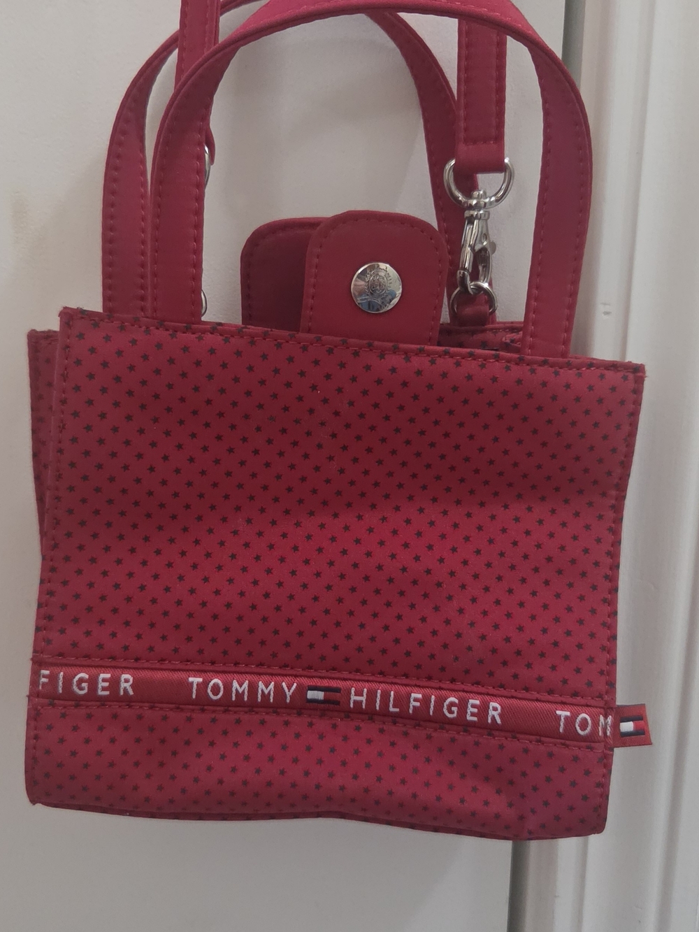 *Tommy Hilfiger Red Mini Tote with Logo Trim